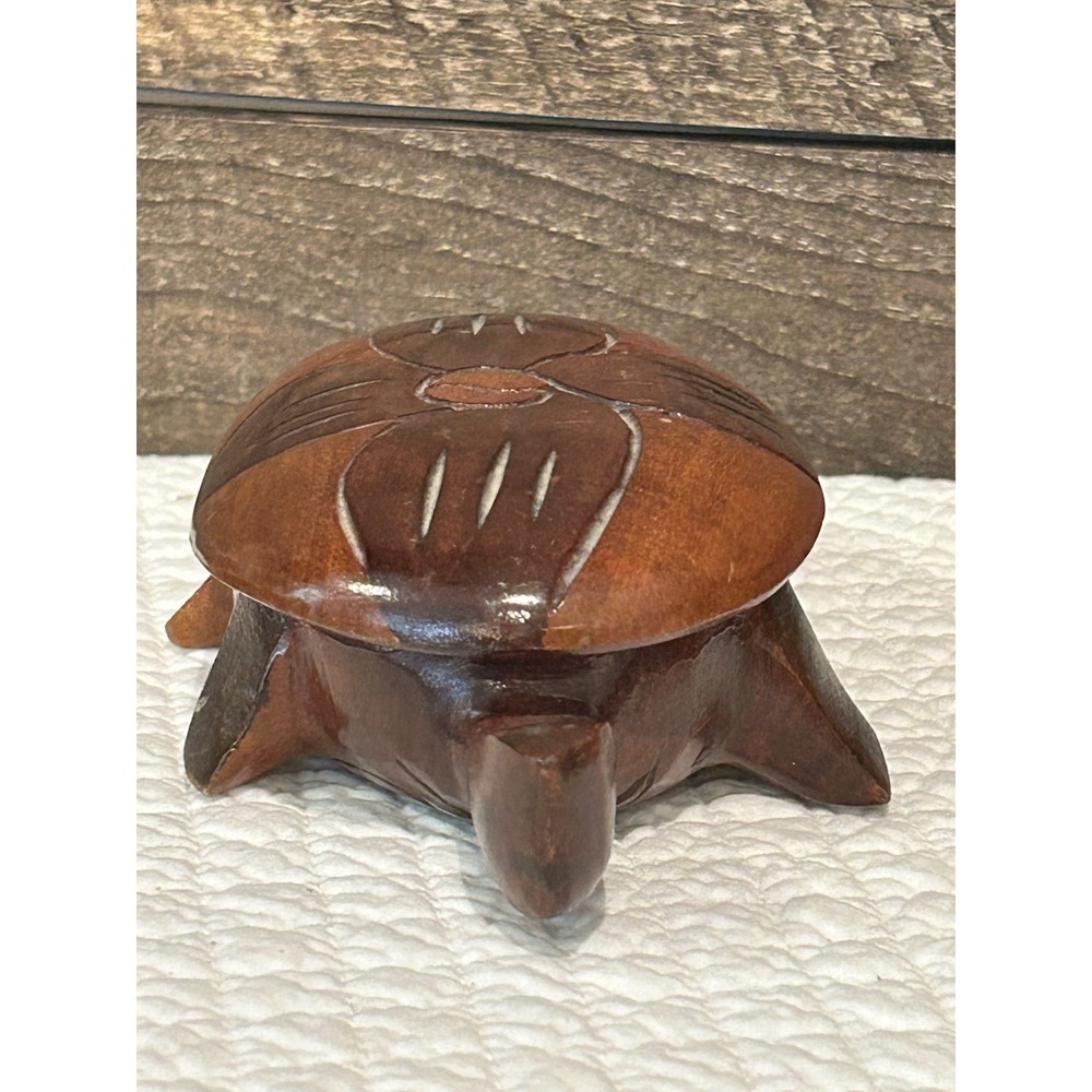 Vintage Carved Wood Turtle Trinket Box Wood Turtle Holder with Removable‎ Lid